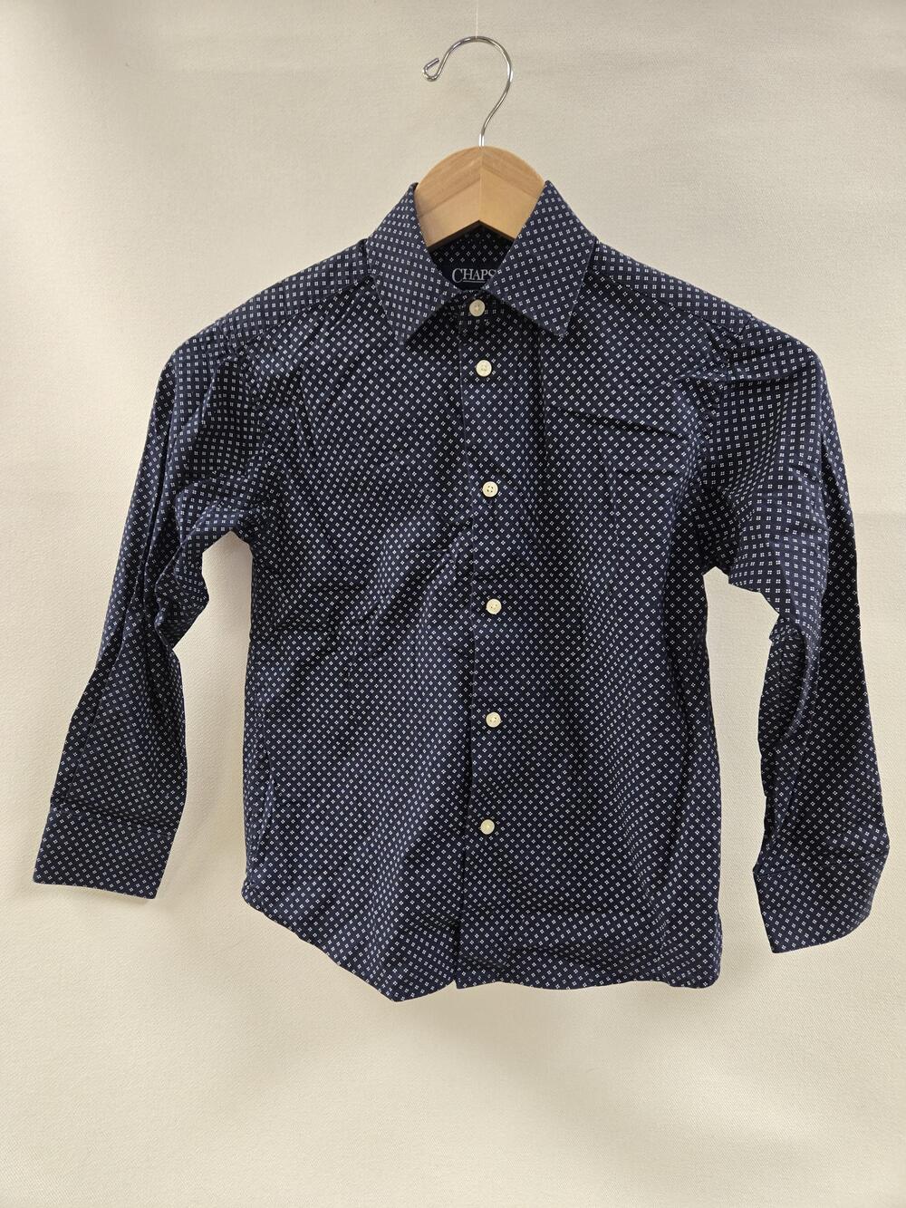 Chaps Shirt Boys Small 8 Navy Blue White Print Stretch Long Sleeve Button Up Top